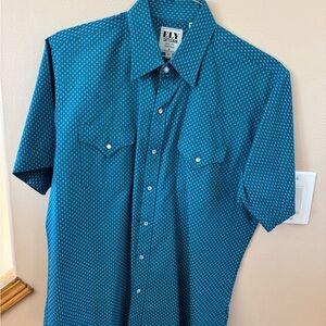 Ely Cattleman Men's Teal Patterned Button Down Shirt